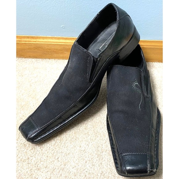 B&W Classic Black Leather Embroidered Square Toe Slip On Casual Dress Shoes 10.5 main image 7